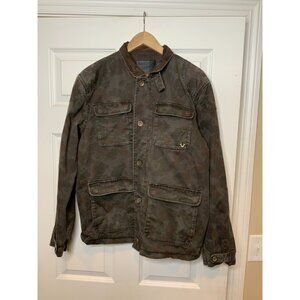 True Religion Men's Gray Camouflage Camo Denim Military Jacket, Size Medium